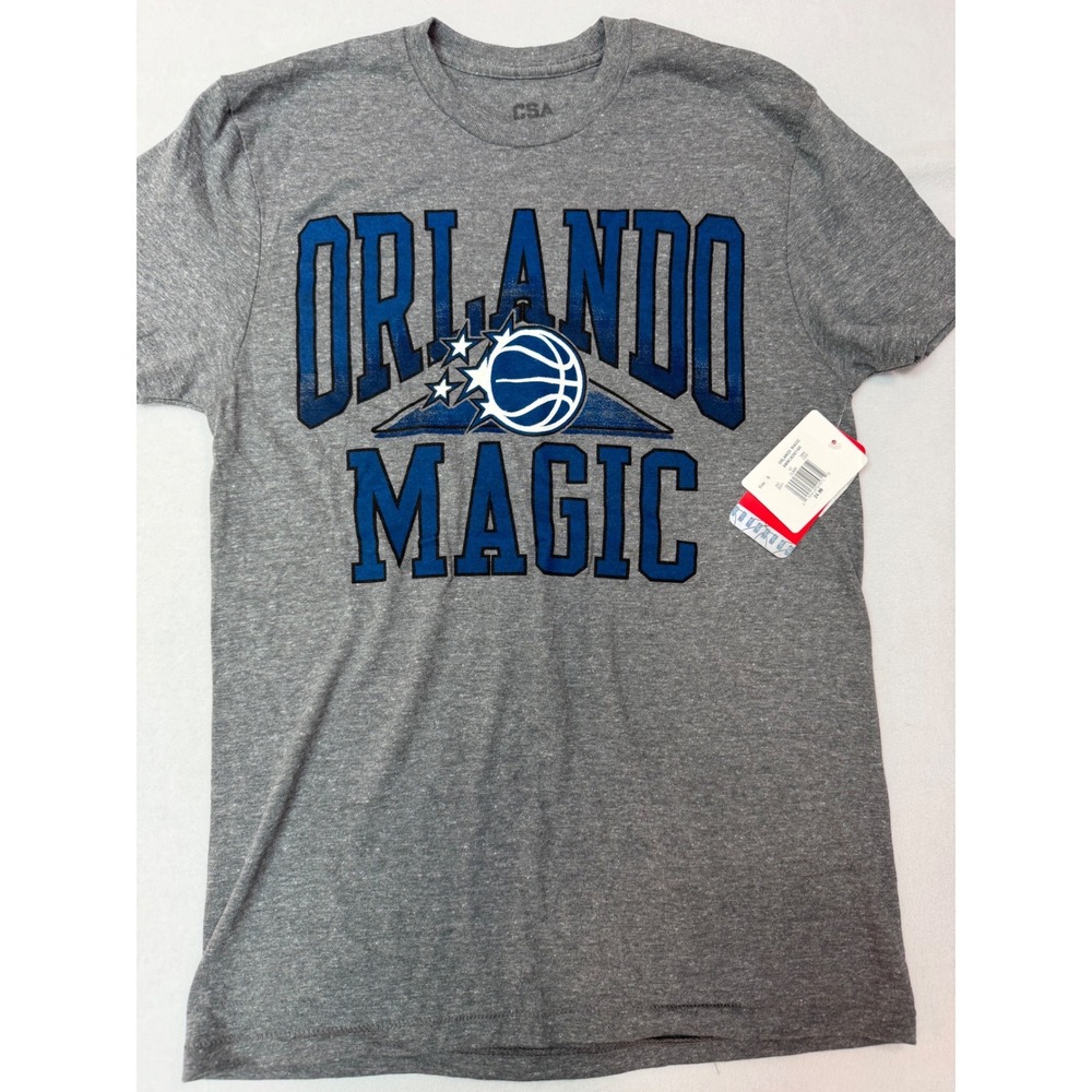 NBA Orlando Magic CSA Mens Small Gray Graphic T-Shirt Heathered Blue Logo NEW